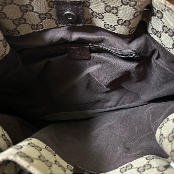 Authentic Gucci Tote Bag GG Canvas Brown Cinghiale Leather Great Condition! - Picture 5 of 16